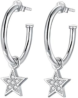 Lydreewam 925 Sterling Silver Half Hoop Earrings for Women with Star/Moon/Love Heart/Tree of Life, Diameter 20mm