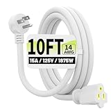 Vockjour 10 FT White Low Profile Flat Plug 14 Gauge Heavy Duty Extension Cord, 14AWG 3-Wire Grounded Appliance Extension Cord, 15A/125V/1875W SJTW ETL Listed Power Cord