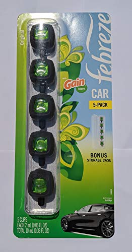 Image of Febreze Car Air Freshener, Set of 5 Gain Scent Clips plus Bonus Storage Case