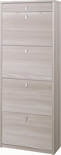 Scarpiera con 4 ante a ribalta e un cassetto per 20 paia di scarpe in olmo chiaro