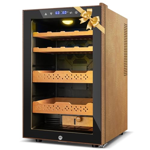 Velieta 70L Upgraded Electric Humidor 400 Counts Large Capacity Thermostatic Electric Cooler Cabinet with Digital LED Screen Safety Lock Smart Humidity & Temp Control