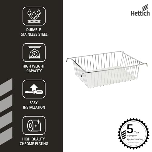 Image of Hettich Stainless Steel Fruit & Vegetable Drainer Basket | Chrome Plated with Plexiglass Bottom & Plastic Legs | 7 Kg Capacity | 5 Years Warranty | 929130300 | Size 340x500x130 mm