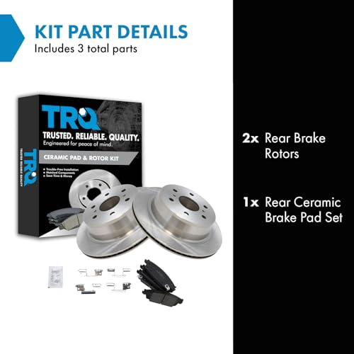 Image of TRQ Rear Brake Kit | For Cadillac Escalade GMC Sierra 1500 Yukon Chevy Silverado 1500 Suburban Tahoe Disc Brake Rotors Ceramic Pads