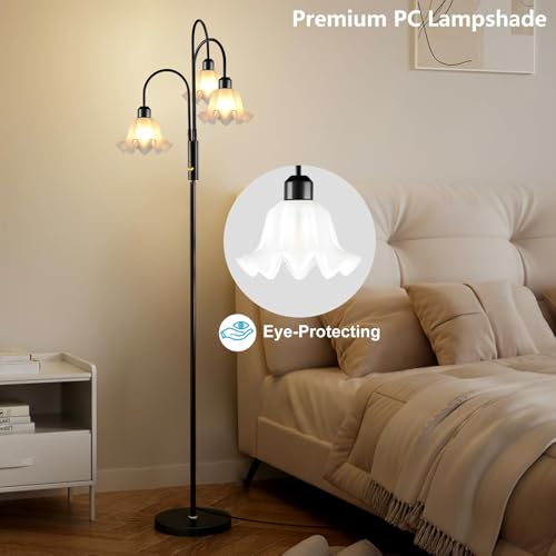 Image of Lightdot 70IN Flower Floor Lamp for Living Room, 3 Light Dimmable Tree Floor Lamps with 3000K Bulb Included for Wedding /Party, Unique Floral Tall Lamp with 5Lbs Heavy Base for Bedroom /Sofa -Black