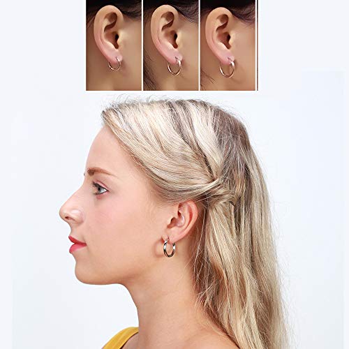 Image of 316L Surgical Stainless Steel Huggie Hoop Earrings 6mm 8mm 10mm 11mm 12mm 14mm Hypoallergenic Earrings Ring Cartilage Helix Lobes Hinge Sleep Earrings for Men Women