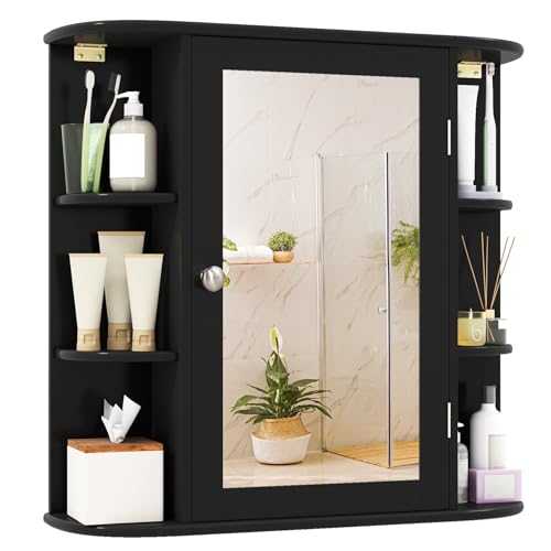 Tangkula Bathroom Medicine Cabinet with Mirror, Modern Wall Mounted Space-Saving