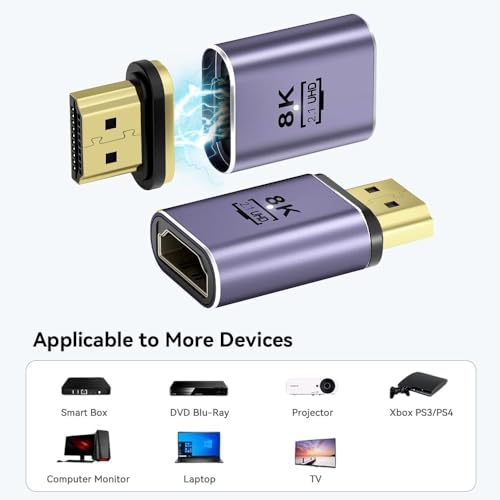 Image of Tobo HDMI Magnetic Adapter, 8K@60Hz HDMI 2.1 Female to Male Adapter Connector, Support 8K@60Hz /4K@120Hz 48Gbps UHD 2160P 1080P 3D, HDR, ARC for Laptop TD-1202H