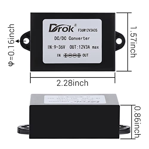 Image of DROK Boost Buck Converter 9V-36V to 12V 3A 36W Plastic Shell Waterproof Auto Step Up Down Voltage Regulator 12V Volt Transformer for Car Audio Solar Power System LCD Television LED Display Screen