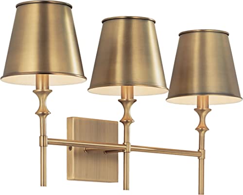 Capital Lighting 149731AD-708 Whitney Mid-Century Retro Vintage Metal Shade Vanity Lights for Bathroom, 3-Light 180 Total Watts, 13" H x 8" W, Aged Brass Capital Lighting 149731AD-708 Whitney Mid-Century Retro Vintage Metal Shade Vanity Lights for Bathroom, 3-Light 180 Total Watts, 13" H x 8" W, Aged Brass