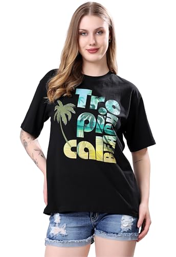 Image of London Hills Women's Cotton Oversized Fit Tshirt |Printed Oversized t Shirts Longline Drop Shoulder Boho Style T-Shirt