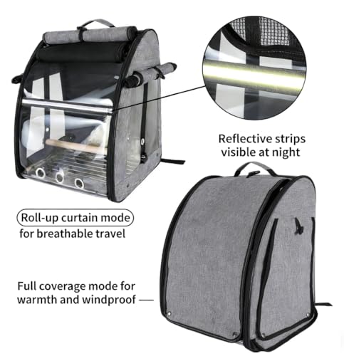 Sanmoncare Bird Carrier Backpack, Parrot Travel Bag with Stand, Stainless Steel Mesh Travel Cage for Cockatiel, Portable Bird Travel Carrier, Pet Transparent Breathable Travel Cage Large by Sanmoncare - Image 5