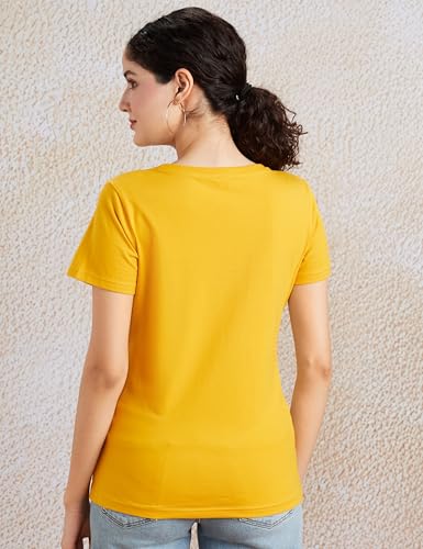 Image of Amazon Brand - Symbol Women Cotton Stretch Regular Fit Round Neck Half Sleeve T-Shirt (Available in Plus Sizes)