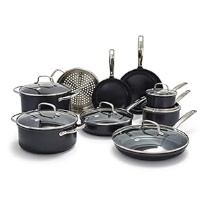 GreenPan Chatham Prime Midnight Hard Anodized Healthy Ceramic Nonstick, 15 Piece Cookware Pots and Pans Set, Saute, Saucepan, Steamer, Stockpot, Lids, PFAS-Free, Dishwasher & Oven Safe, Black