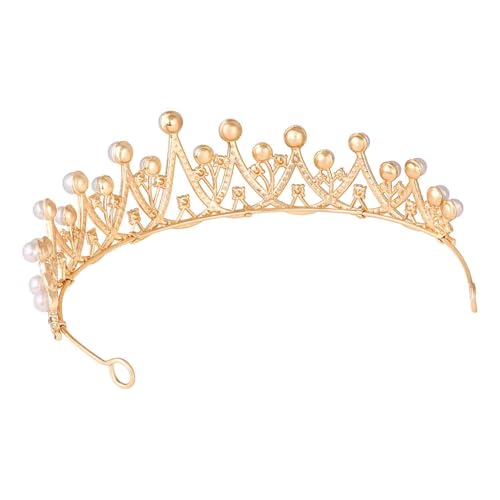 Image of Peora Cubic Zirconia & Pearl Studded Princess Tiara Crown Hair Accessory for Girls & Women