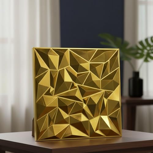 Image of Kayra Decor 3D PVC Wall Panels | SGS Certified & USA Standard Approved | Diamond Design - Golden Color | 19.7 inch x 19.7 inch (Pack of 40) - Covers 107.60 Sq. Ft | Premium Home & Office Wall Decoration