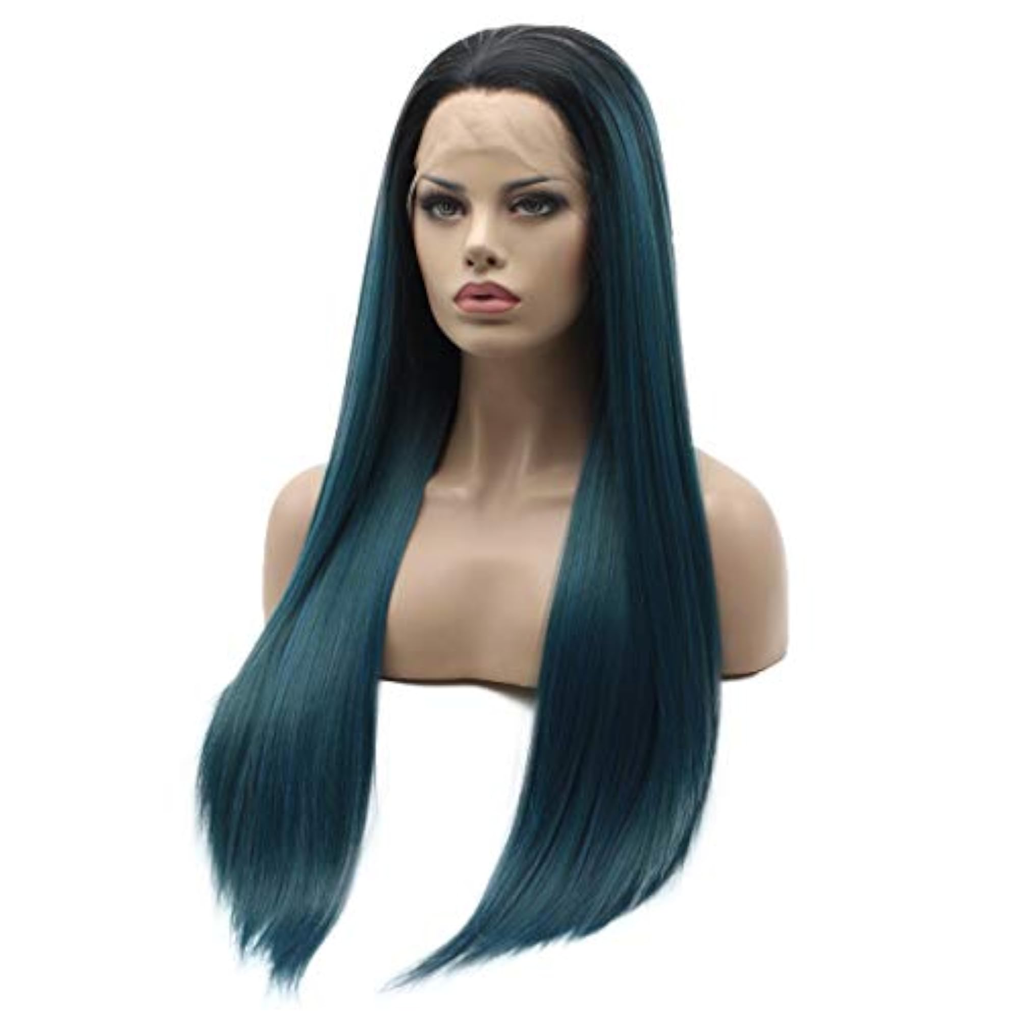 Lace Front Synthetic Wig, Ombre Blue Green Mix