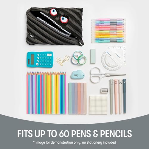 Image of ZIPIT Wildlings Large Pencil Case for Kids, Cute Zipper Pouch for Boys Girls and Teens, Stationery Bag for School ,Black