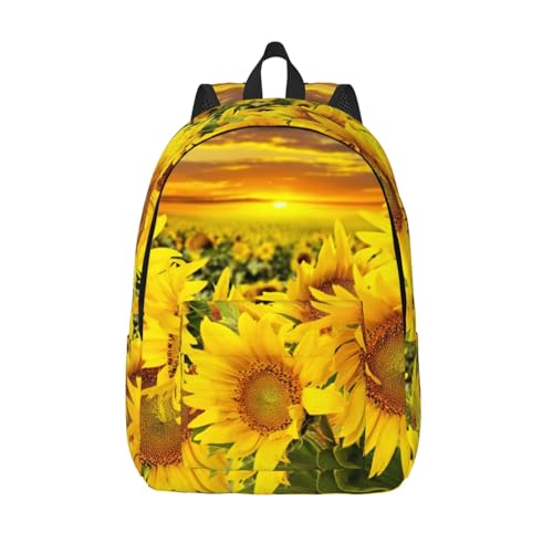 Mochila para laptop de mujer con diseño de girasoles y gran apertura
