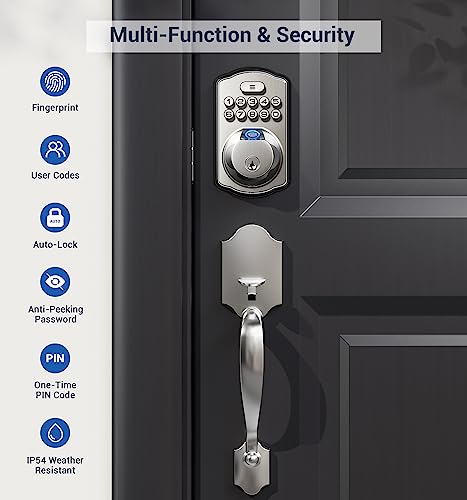 Veise Fingerprint Door Lock, Keyless Entry Door Lock, Electronic Keypad Deadbolt With Keys, Biometric Smart Locks For Front Door, Auto Lock, Anti Peeking Password, Easy Installation, Satin Nickel #TOP4