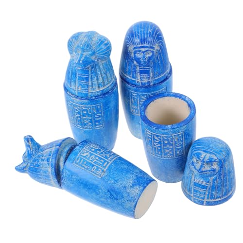 FUNOMOCYA 4 Piezas Conjunto de Vasos Canópicos Egipcios Antiguos Decoración Histórica con Inscripciones Detalladas para Coleccionistas y Ambiente Mitológico
