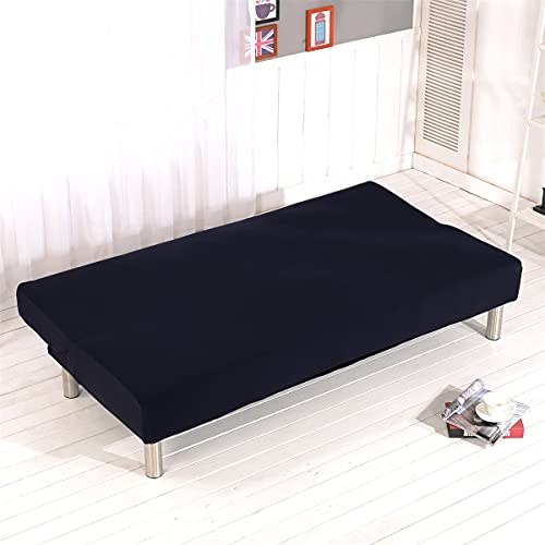 Stretch Futon Cover Armless Sofa Slipcover Foldable Sofa Bed Covers With Elastic Bottom, Machine Washable (Black) #TOP2
