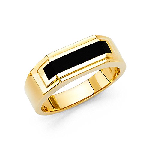 Ioka - 14K Solid Yellow Gold 7MM Black Onyx Men's Ring - Size 7.5