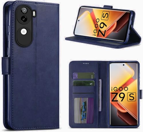 Image of TOUCCH Flip case for iQOO Z9s 5G| Leather Finish Cover & Flexible Stand Design | Card and Money Pocket | Blue