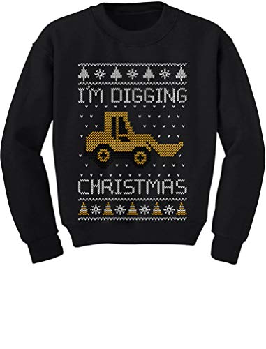 I'm Digging Christmas Ugly Sweater Tractor Toddler Kids Sweatshirt 2T Black