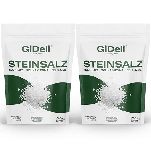 GiDeli Sal de roca gruesa, sal de mesa granulada natural, sal de cristal, sal de juego de primera calidad, no OGM (2 kg)