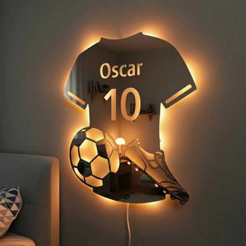 Smile lab Espejo Personalizado con Nombre, Luz Nocturna LED de Camiseta de Fútbol, Decoración Iluminada, Cartel LED Personalizado, Regalo para Pareja, Novio, Marido o Mujer, Regalo de San Valentín