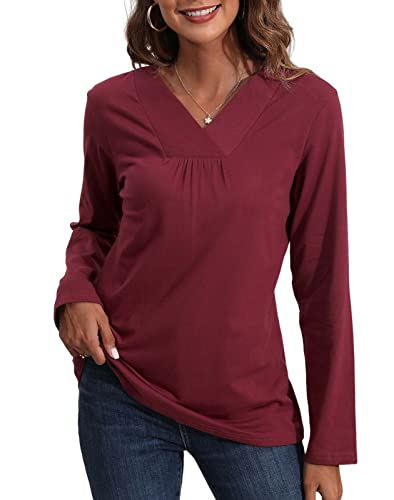 Svanco Mujer Camiseta de Manga Larga con Cuello en V Suelta Casual Tops Camisa Básicas Elegante Blusas Shirts Jersey Pullover Cover