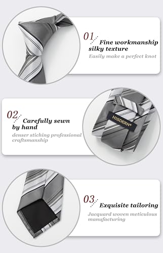 Image of HISDERN Stripe Tie Mens Ties with Pocket Square Set Classic 3.4'' Silk Formal Necktie Handkerchief for Business Wedding