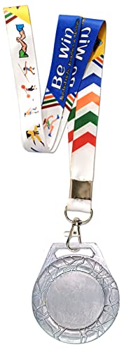 Image of Be Win 3D Designed 3 inch Inches Dia Arm Wrestling Gold, Silver & Brown Medal with Multi Color Tag for Arm Wrestling Events & Competitions (12 Pcs. Medals with Tag's, Silver)