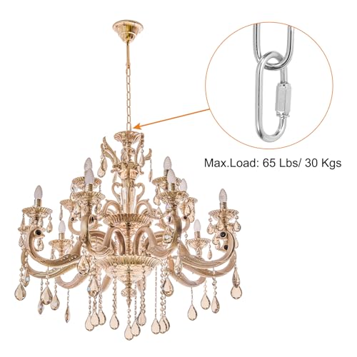 Image of PATIKIL 10 Feet Lighting Chain for Hanging Lamp, 2 Set Chandelier Chain Light Fixture Chain Load Capacity 65 Lbs for Pendant Light, Ceiling Fan, Silver