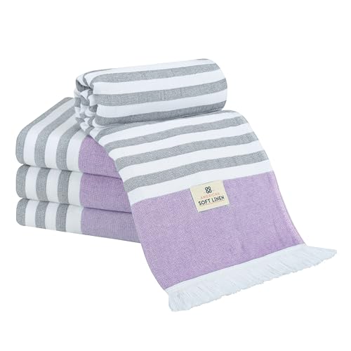 American Soft Linen Peshtemal Beach Towels, 100% Cotton Lightweight Sand Free Quick Dry Peshtemal Towels for Beach Pool, 35"x60", Purple