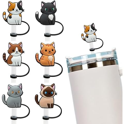 Straw Cover Cap for Stanley Cup 30 Oz 40 Oz Tumblers with Handle - 10mm Cute Cats Straw Tips Covers,Kitty Cup Accessories for Stanley,for Yeti,Silicone Straw Toppers,Kitty Covers Cap,Birthday Gifts Cover