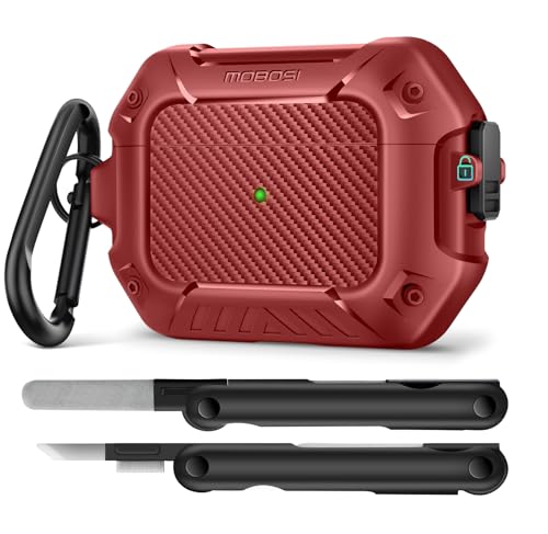MOBOSI for AirPods Pro 2 Case, Compatible with AirPod 2nd Generation Cover [Compatible with MagSafe] with Lock&Keychain&Cleaner Kit, Full Body Shockproof Protective Hard Shell (2023), Red