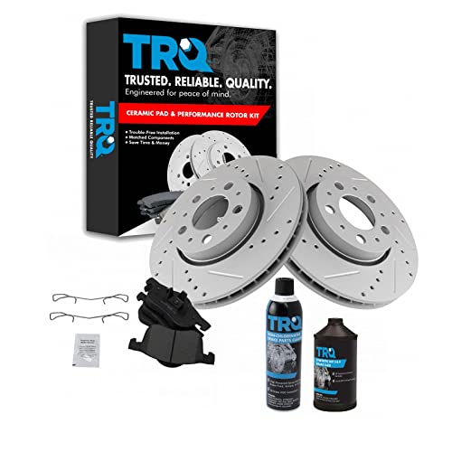 TRQ Front Performance Brake Pad & Rotor Kit Brake Chemical Kit Brake Pads Brake Rotors Set Ceramic Premium G-Coated Compatible with 2001-2009 Volvo S60 1999-2006 S80 2001-2007 V70 2003-2007 XC70
