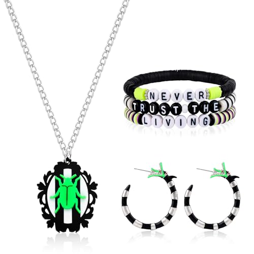 Kanmeii Coral Snake Earrings Beetle Necklace Set-Sandworm Hoop Earrings Gothic Costume Accessories with Bracelets Necklace for Women Halloween Cosplay