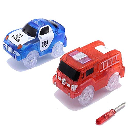 codomoxo Lote de 2 Coches Ligeros para Las Pistas Mágicas. Circuito Flexible y Brillante para Magic Tracks(Coche Blue Police + Fire Engine) Cover