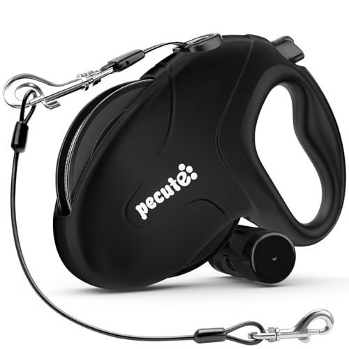 Pecute Hundeleine 10m, Verbesserte Kausichere Einziehbare Hundeleine, 360° Verhedderungsfreier Leinenverlängerung, Anti-Rutsch-Griff & Schnellbremsknopf, Geeignet für Hunde bis zu 50kg Gewicht