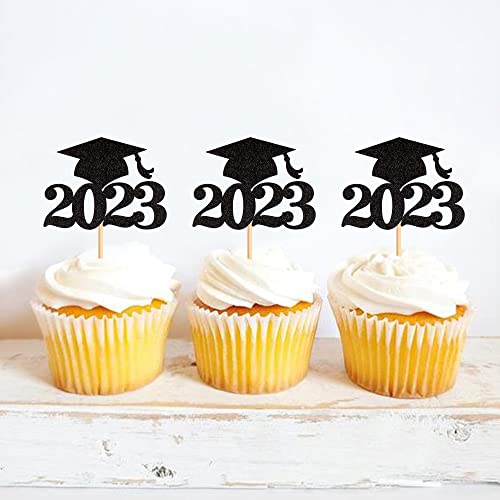 Ercadio 36 Pack Black Glitter 2023 Graduation Cap Cupcake Toppers Class Of 2023 Grad Cap Cupcake Picks For 2023 Graduation Theme Party Cake Decorations Supplies #TOP3