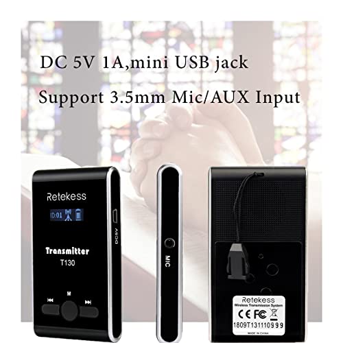 Sistema de escucha asistida Retekess T130, auriculares para guías turísticos (1 transmisor y 10 receptores), para iglesias, plantas, tours, estilo clásico, fácil de usar, con conector Jack 3.5 mm y estación de carga USB de 16 puertos miniatura 4
