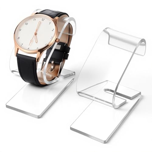 Prasacco Clear Watch Display Stand 2 Pack Watch Holder Organizer Watches Display Stand Rack for Bracelet Jewelry Storage Transparent Watches Showcase Rack