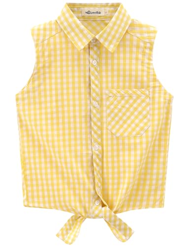 Image of Noomelfish Girls Sleeveless Button Down Shirt Tie Knot Blouse Western Cowgirl Outfit (5-12 Years)