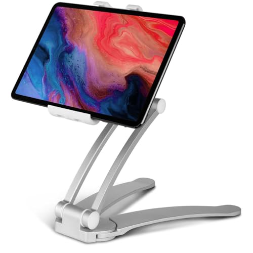 moex View Mount Supporto per tablet e cellulare regolabile in altezza, supporto per tablet e supporto da parete girevole a 360 gradi, stabile supporto in alluminio per iPhone, iPad, Samsung Tab