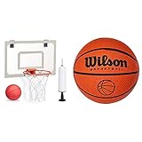 Basketballkorb fürs Zimmer, im Set mit Ball und Luftpumpe, Backboard zum an die Tür hängen, ohne Bohren, Mehrfarbig & Mic Wilson Basketballball