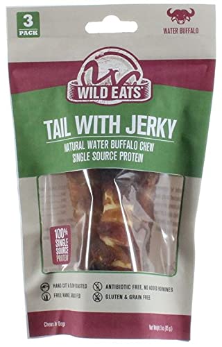 Wild Eats Long Lasting Natural Buffalo Tail Wrapped Steak Jerky Dog Chew - 3 Pack or 1 Single Chew (No Additives or Preservatives) (3 Pack)