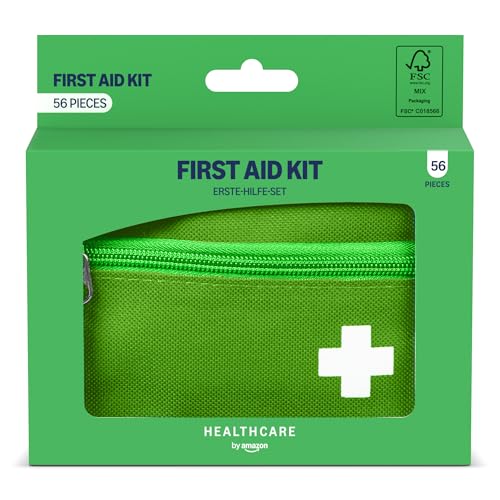 Healthcare by Amazon - Kit de premiers secours, 56 pièces, Vert (Anciennement une marque Amazon Basic Care, même produit)
