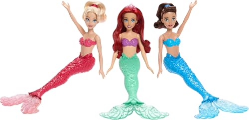 Image of Mattel Disney Princess Ariel Mermaid Fashion Doll & 2 Mermaid Sister Dolls, Posable & with Glitter Fins, Inspired by Disney The Little Mermaid Movie